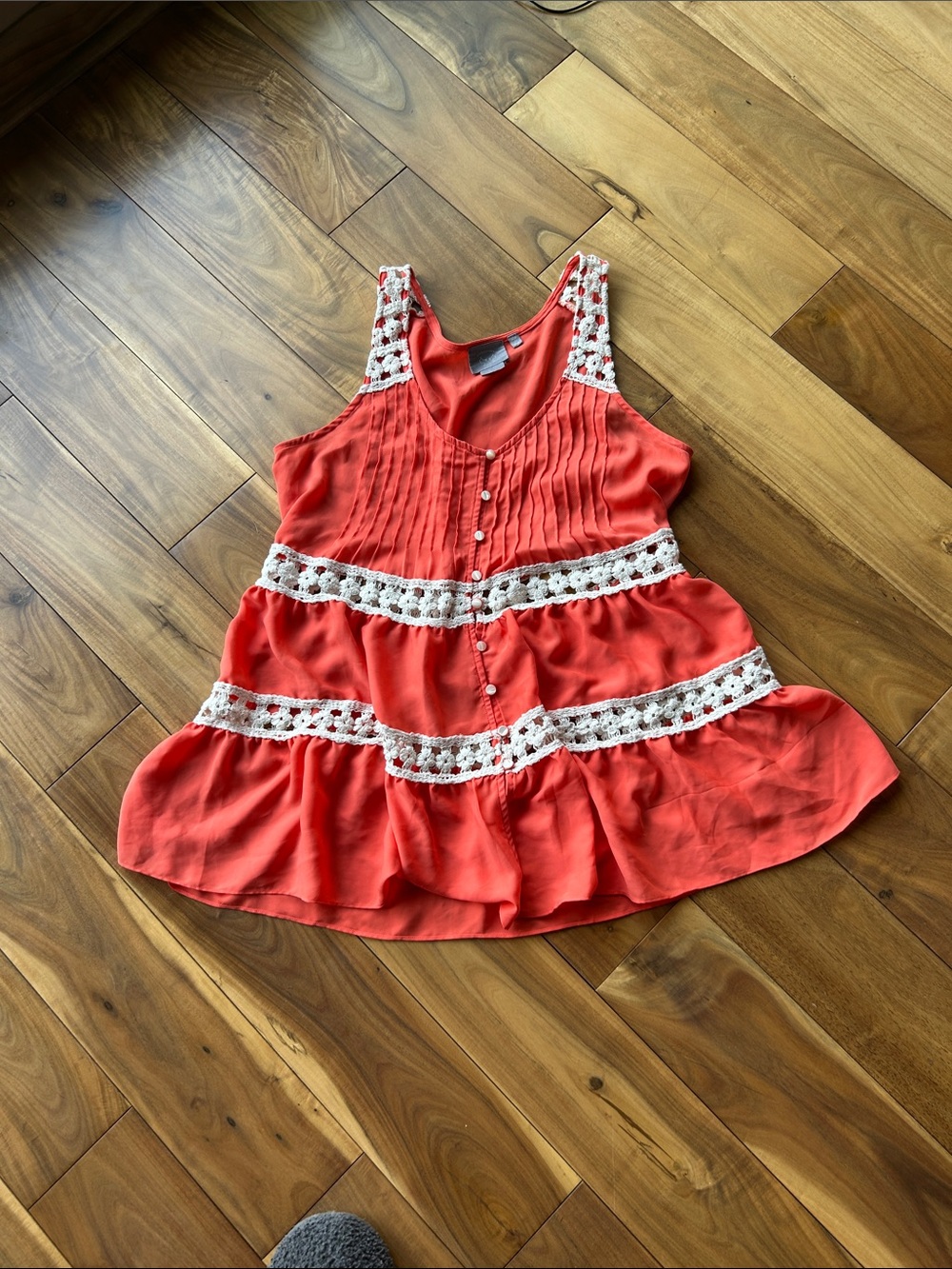 Sleeveless Coral Tunic with Crochet Trim